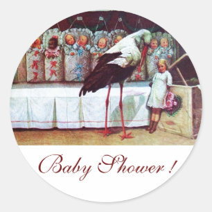 STORK BABY BOY SHOWER 3 weiß Runder Aufkleber