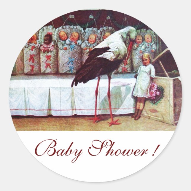STORK BABY BOY SHOWER 3 weiß Runder Aufkleber (Vorderseite)