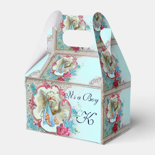 STORK BABY BOY SHOWER BLAUE MONOGRAM GESCHENKSCHACHTEL (Vorderseite)