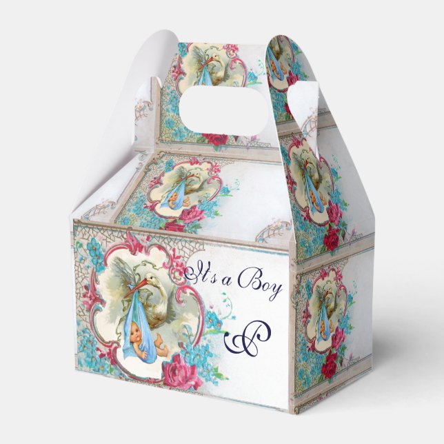 STORK BABY BOY SHOWER BLUE GEM MONOGRAM White Geschenkschachtel (Vorderseite)