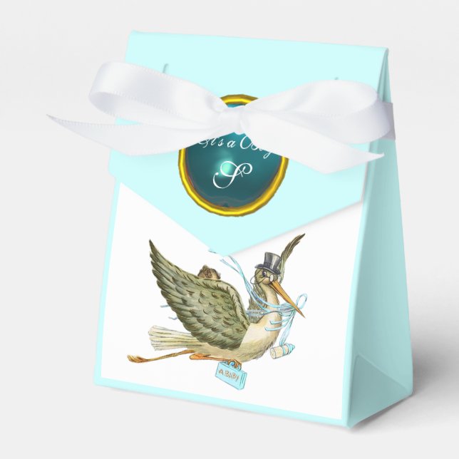 STORK BABY BOY SHOWER BLUE GEM STONE MONOGRAM GESCHENKSCHACHTEL (Vorderseite)