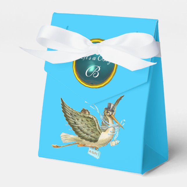STORK BABY BOY SHOWER BLUE GEM STONE MONOGRAM GESCHENKSCHACHTEL (Vorderseite)