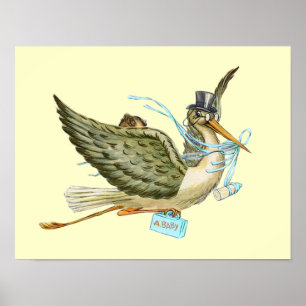 STORK BABY BOY SHOWER, Creme Poster