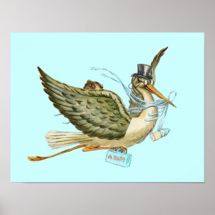 STORK BABY BOY SHOWER, Creme Poster