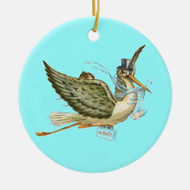 STORK BABY BOY SHOWER MONOGRAM Blue Aquamarine Keramik Ornament (Vorne)