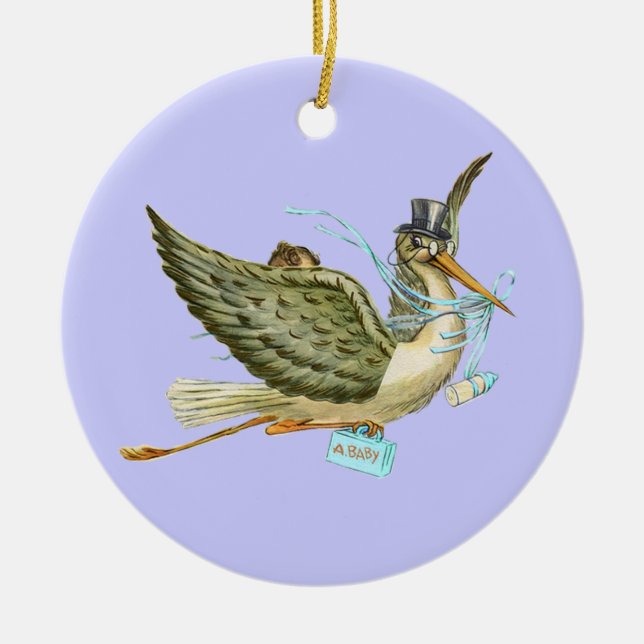 STORK BABY BOY SHOWER MONOGRAM Blue Aquamarine Keramikornament (Vorne)