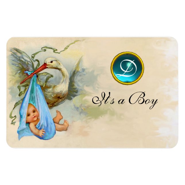 STORK BABY BOY SHOWER MONOGRAM MAGNET (Horizontal)