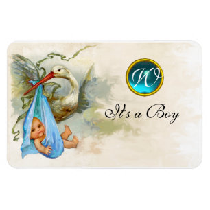 STORK BABY BOY SHOWER MONOGRAM, weiß Magnet