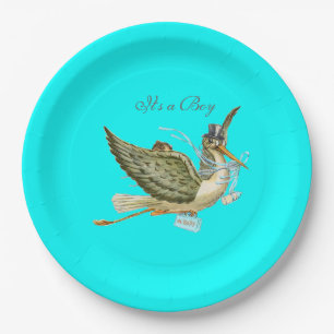 STORK BABY BOY SHOWER Türkis Blue Pappteller