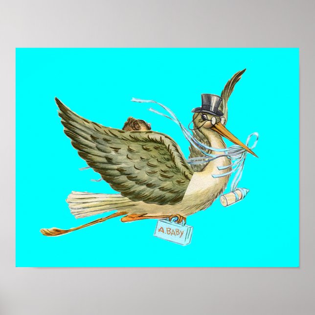 STORK BABY BOY SHOWER, Turquase Poster (Vorne)