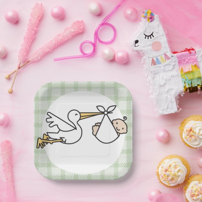 Stork Baby Delivery Pappteller (Party)