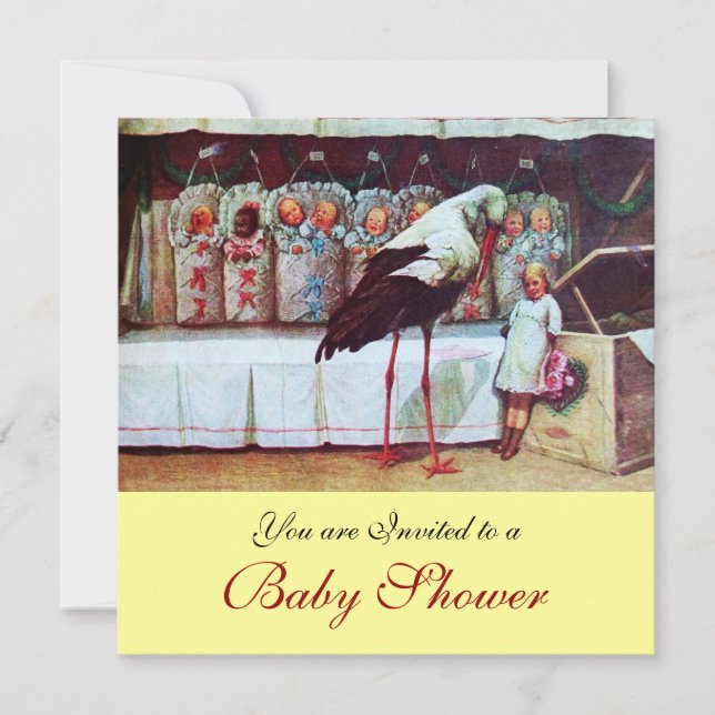STORK BABY DUSCHE 3, gelb Einladung (Vorderseite)