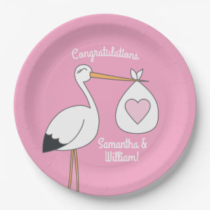 Stork Baby Dusche Blue Boy Pappteller