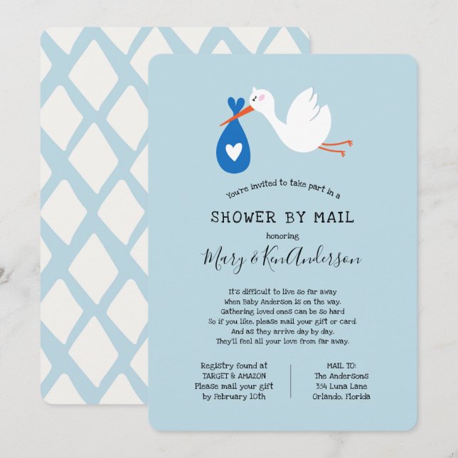 Stork Baby Dusche by Mail Einladung (Vorne/Hinten)