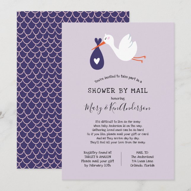 Stork Baby Dusche by Mail Einladung (Vorne/Hinten)