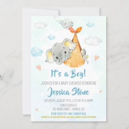 Stork Baby Dusche Einladung Boy Baby Elefant
