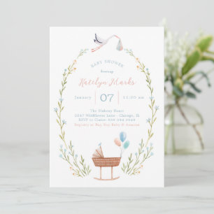 Stork Baby Dusche Einladung Rosa und Blau