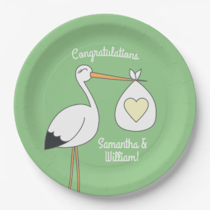 Stork Baby Dusche Green Pappteller