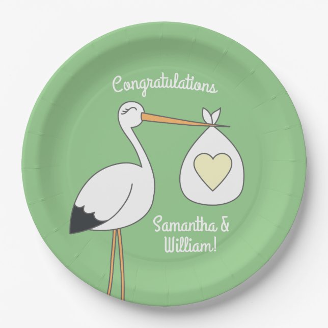 Stork Baby Dusche Green Pappteller (Vorderseite)
