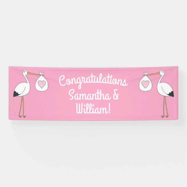 Stork Baby Dusche Pink Girl Banner (Horizontal)