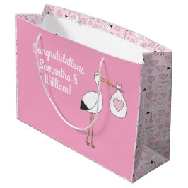 Stork Baby Dusche Pink Girl Große Geschenktüte