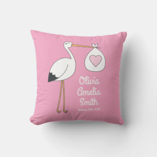 Stork Baby Dusche Pink Girl Kissen