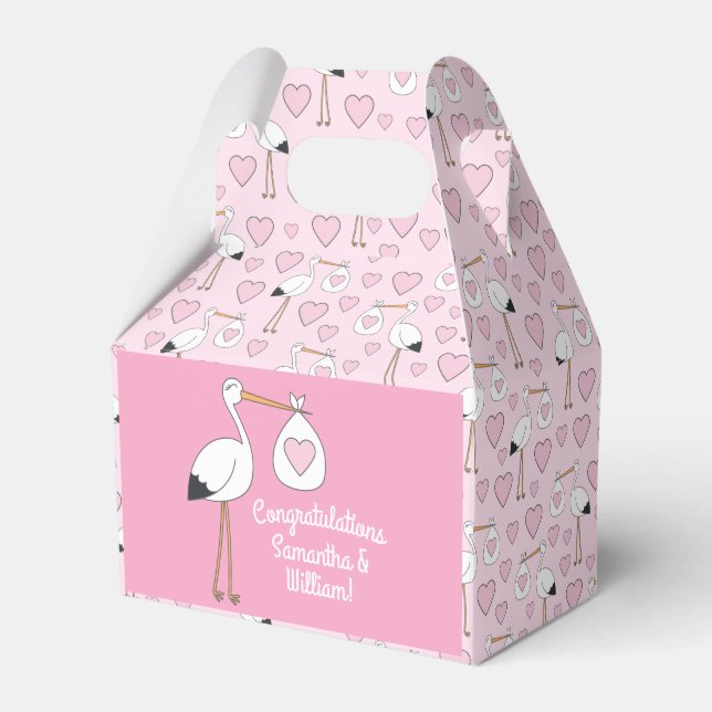 Stork Baby Dusche Pink Girl Niedlicher Cartoon Geschenkschachtel (Vorderseite)