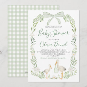Stork Baby Dusche Preppy Coquette Sage Green Einladung