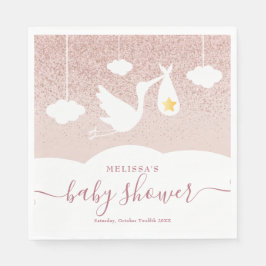 Stork Baby Dusche Rose Gold Star Glitzer Serviette