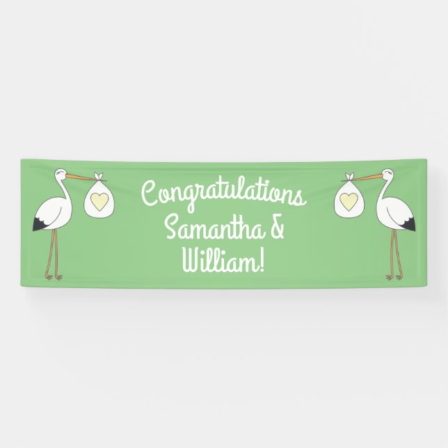 Stork Baby Duwer Green Gender Neutral Banner (Horizontal)