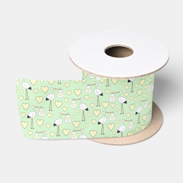 Stork Baby Duwer Green Gender Neutral Satinband (Spule)