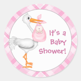 Stork & Baby Girl Babydusche Runder Aufkleber