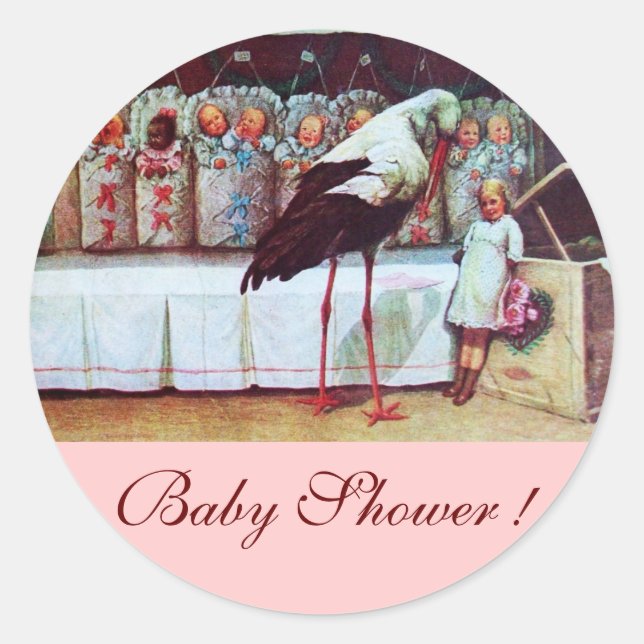STORK BABY GIRL DUSCHE 3 pink Runder Aufkleber (Vorderseite)