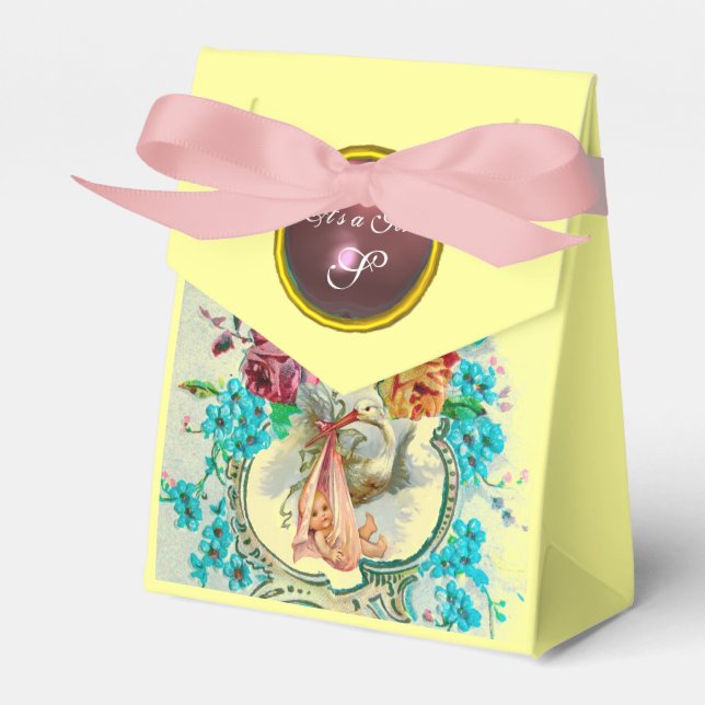 STORK BABY GIRL DUSCHPINK GEM MONOGRAM Gelb Geschenkschachtel (Vorderseite)