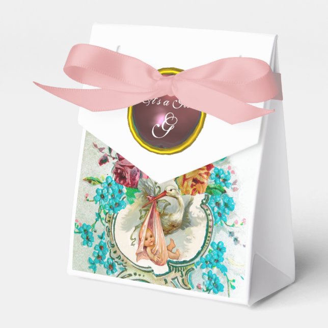 STORK BABY GIRL DUSCHPINK GEM MONOGRAM White Geschenkschachtel (Vorderseite)
