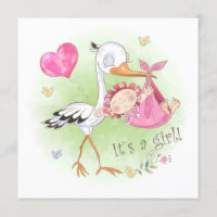*~* Stork Baby Girl Herz Blume Kinderdusche
