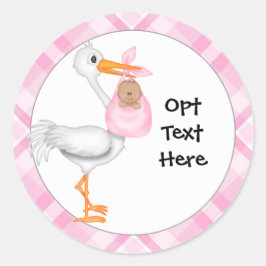 Stork & Baby Girl mit dunklen Hautaufklebern Runder Aufkleber