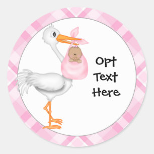 Stork & Baby Girl mit dunklen Hautaufklebern Runder Aufkleber