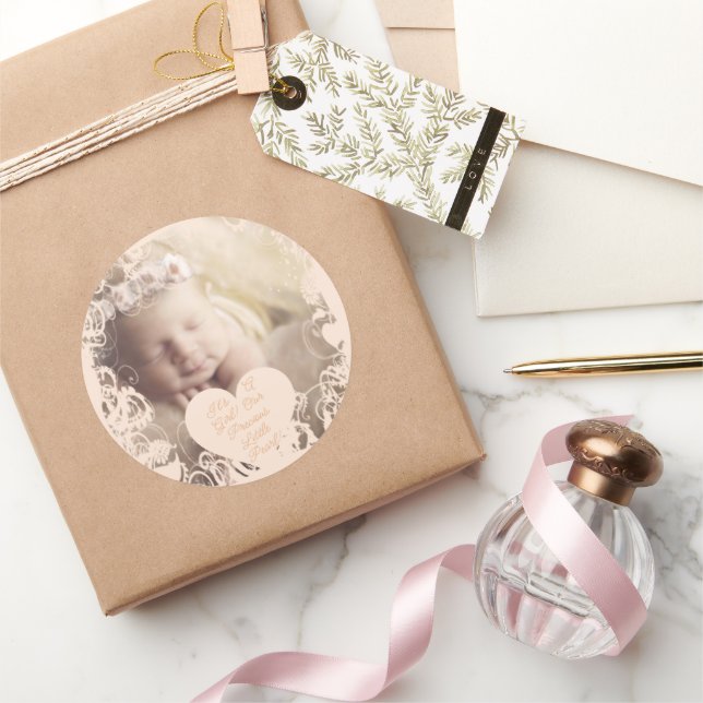 Stork Baby Girl mit Ihrem Baby Foto Runder Aufkleber (Schenken)