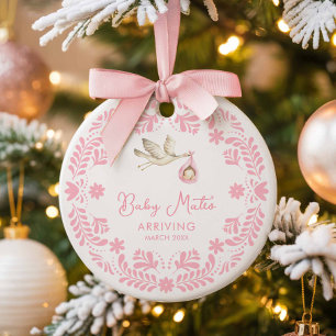Stork Baby Girl Schwangerschaft Ankündigung Weihna Keramik Ornament