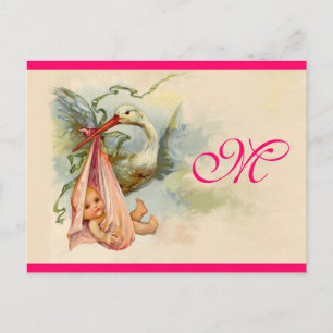 STORK BABY GIRL SHOWER 2 EINLADUNGSPOSTKARTE