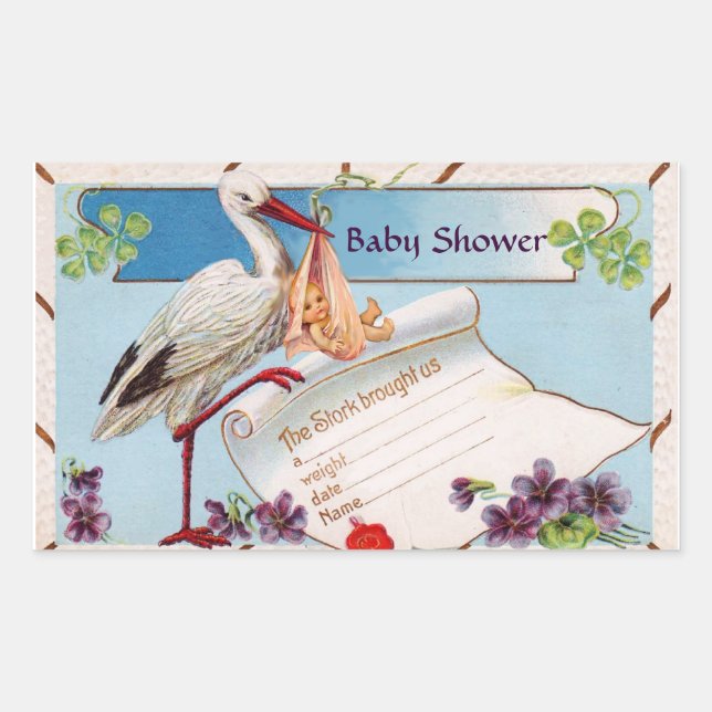 STORK BABY GIRL SHOWER 2 RECHTECKIGER AUFKLEBER (Vorderseite)
