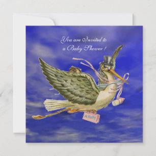 STORK BABY GIRL SHOWER Champagne Metallic Einladung