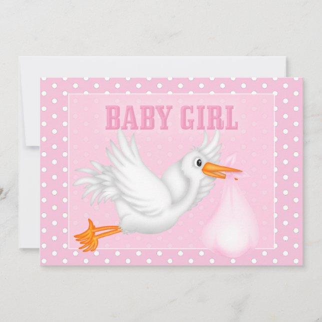 Stork Baby Girl Shower Einladung (Vorderseite)
