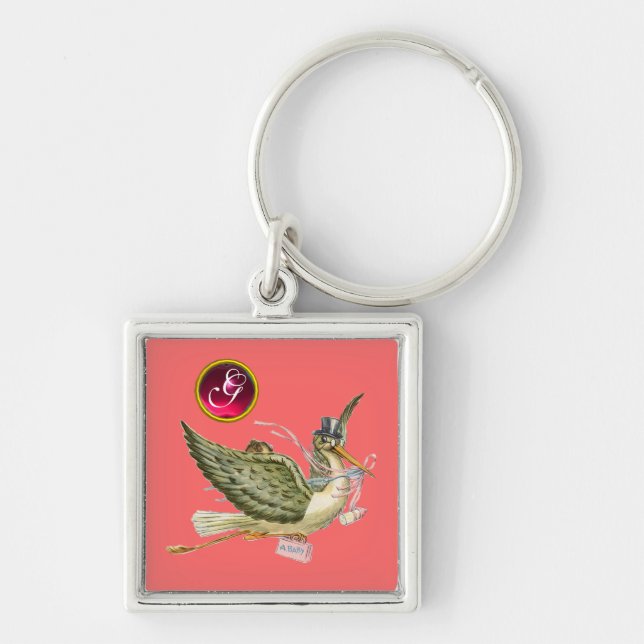 STORK BABY GIRL SHOWER GEM MONOGRAM SCHLÜSSELANHÄNGER (Vorne)