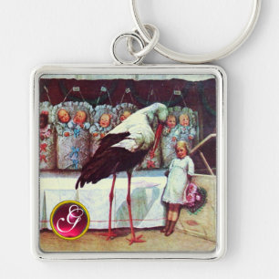 STORK BABY GIRL SHOWER GEM MONOGRAM SCHLÜSSELANHÄNGER