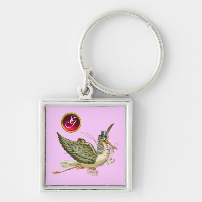 STORK BABY GIRL SHOWER GEM MONOGRAM SCHLÜSSELANHÄNGER (Vorne)
