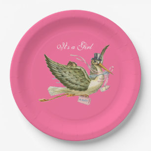 STORK BABY GIRL SHOWER Hot Pink Pappteller