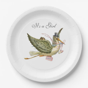 STORK BABY GIRL SHOWER White Pappteller