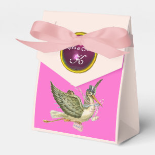 STORK BABY GIRL SHOWWING PINK FUCHSIA GEM MONOGRAM GESCHENKSCHACHTEL